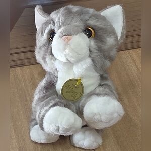 Miyoni Aurora Plush Tabby Cat Gray And White Striped Kitten Stuffed Animal.